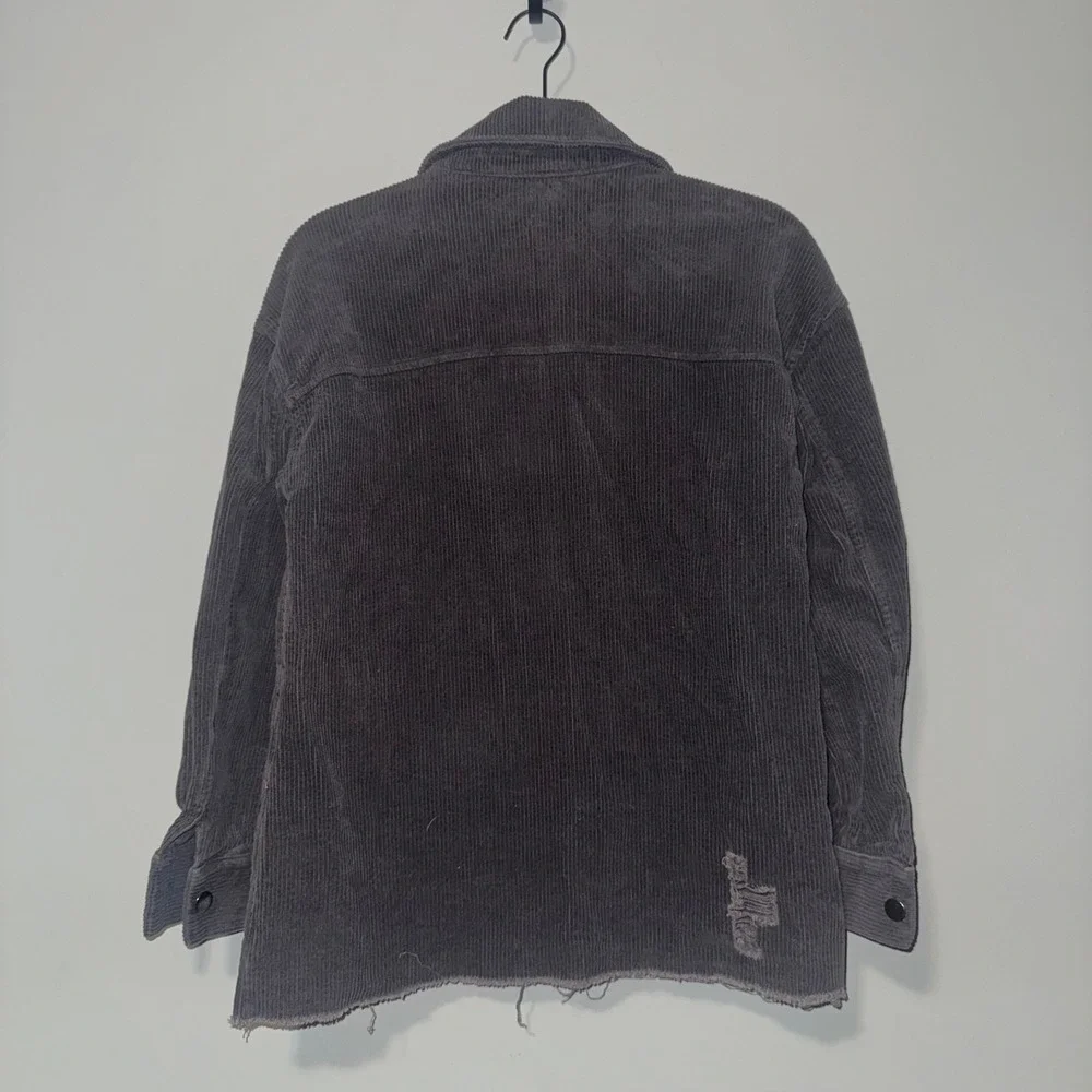 Mystree Charcoal Distressed‎ Corduroy Shacket Oversized Button Down Small